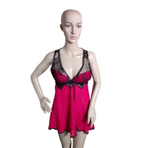 Movie Star Babydoll Camisole Women's Small Black Pink Coquette Lingerie Romantic
